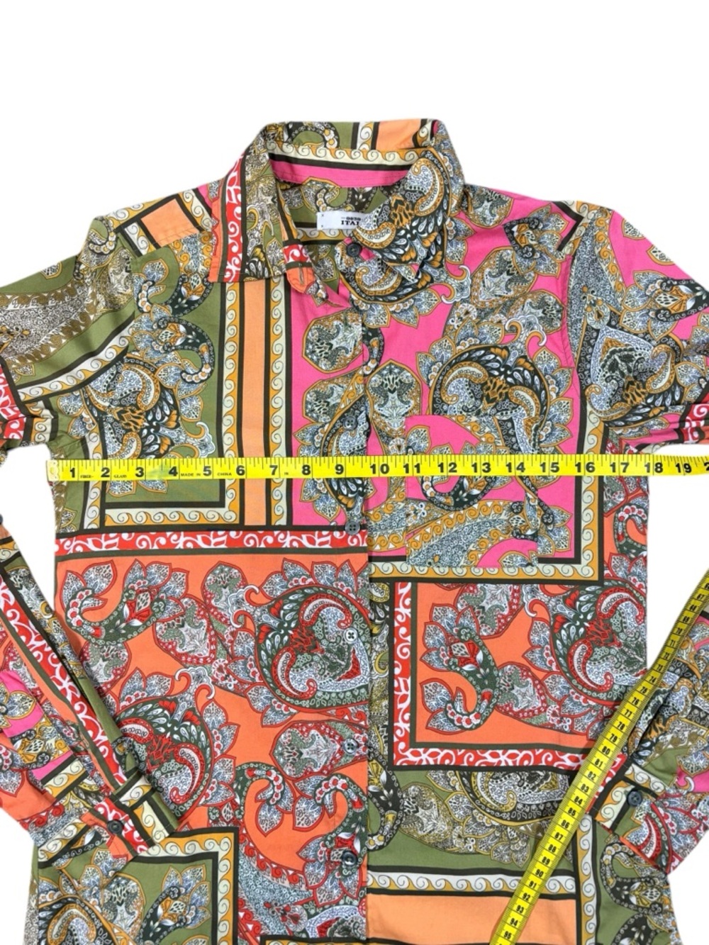 0039 Italy Luxury Paisley Belted Shirt Dress Cotton Designer Patchwork SzXS - Picture 8 of 12